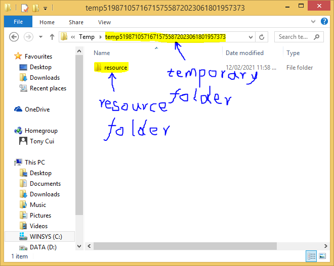 resource folder in temp folder